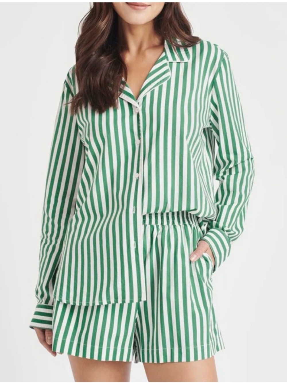 Splendid x Cellajaneblog Green and White Vertical Stripe Button-Down Top Size XL
